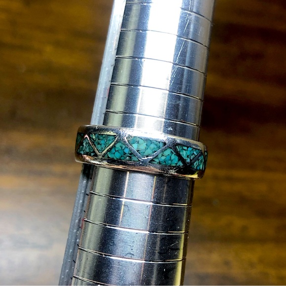M Sterling Silver Crushed Turquoise Mosaic Inlay Southwestern Ring Sz 11 - Picture 17 of 17